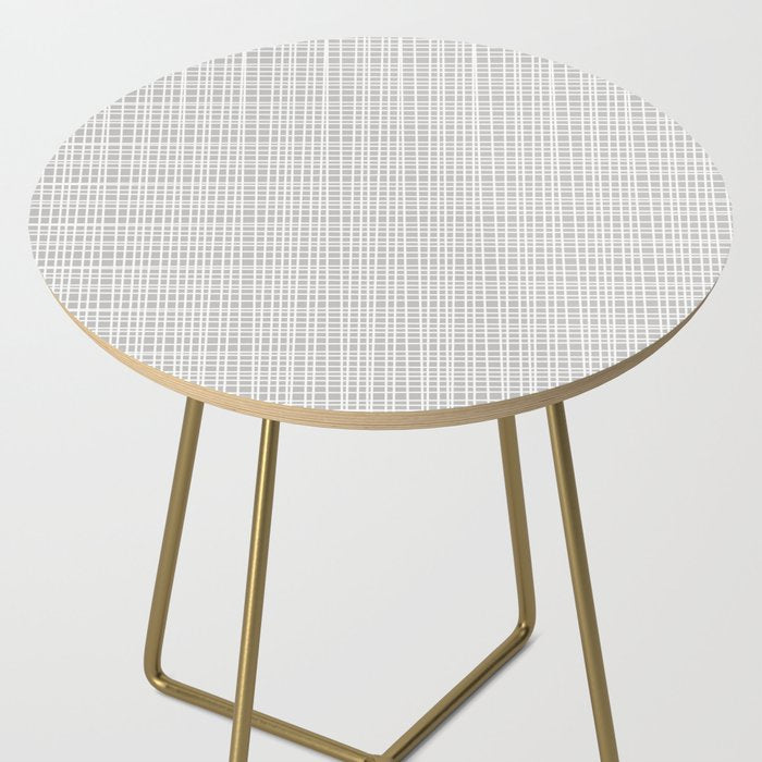 Fine Weave Mid-Century Modern Minimalistic Pattern in White and Light Gray Side Table Gallery Image 2
