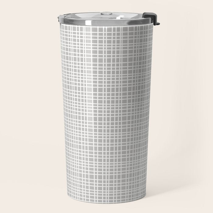 Fine Weave Mid-Century Modern Minimalistic Pattern in White and Light Gray Travel Mug Gallery Image 2