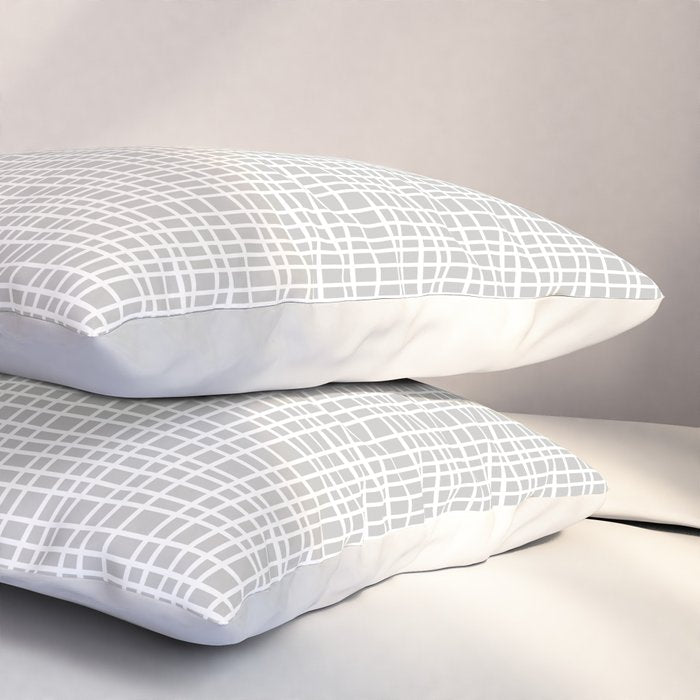 Fine Weave Mid-Century Modern Minimalistic Pattern in White and Light Gray Pillow Sham Gallery Image 3