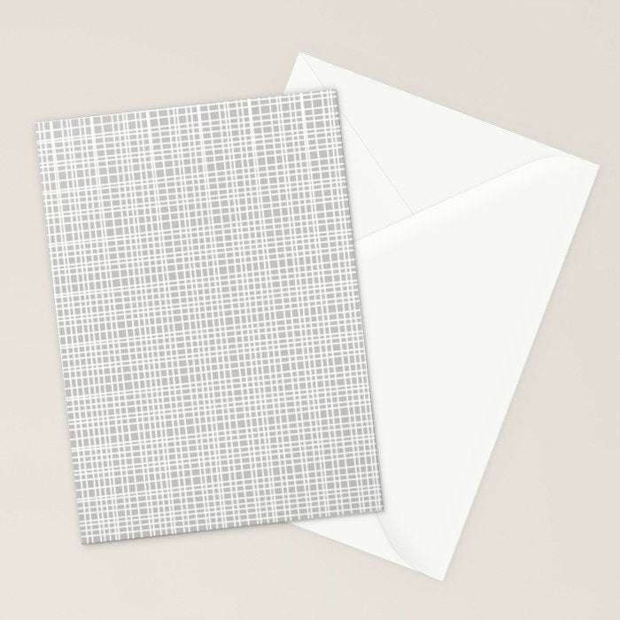 Fine Weave Mid-Century Modern Minimalistic Pattern in White and Light Gray Stationery Card Gallery Image 2