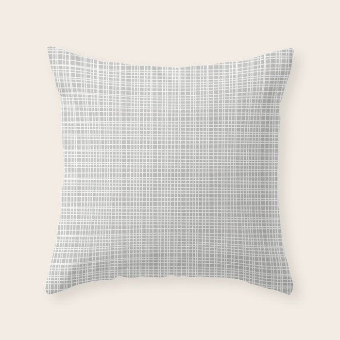 Fine Weave Mid-Century Modern Minimalistic Pattern in White and Light Gray Throw Pillow Gallery Image 1