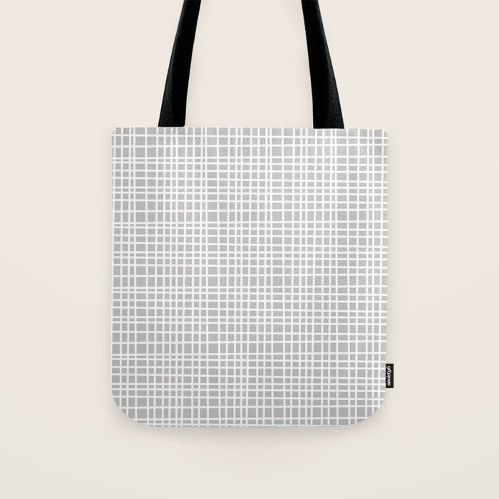 Fine Weave Mid-Century Modern Minimalistic Pattern in White and Light Gray Tote Bag Gallery Image 1
