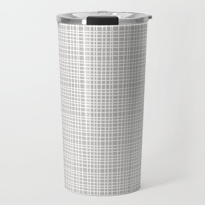 Fine Weave Mid-Century Modern Minimalistic Pattern in White and Light Gray Travel Mug Gallery Image 1