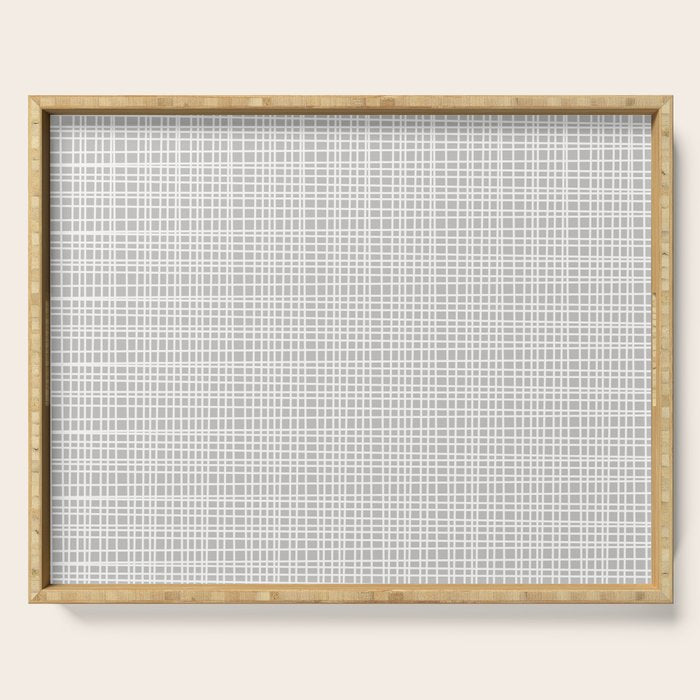 Fine Weave Mid-Century Modern Minimalistic Pattern in White and Light Gray Serving Tray Gallery Image 1