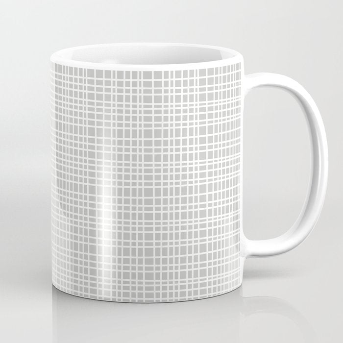 Fine Weave Mid-Century Modern Minimalistic Pattern in White and Light Gray Coffee Mug Gallery Image 1
