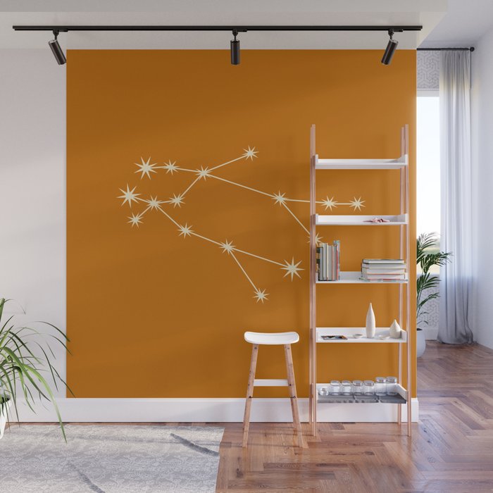 Gemini Zodiac Star Constellation Line Art Orange Wall Mural Gallery Image 1