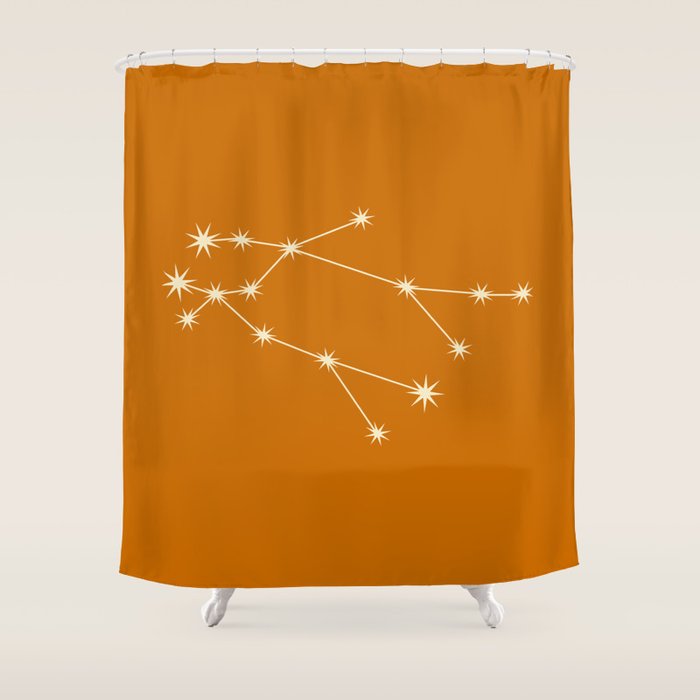 Gemini Zodiac Star Constellation Line Art Orange Shower Curtain Gallery Image 1