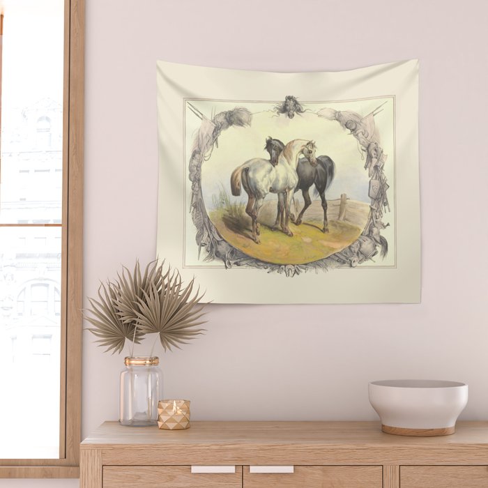 Arabian Horses - Equine Theme Vintage Illustration Wall Tapestry Gallery Image 2