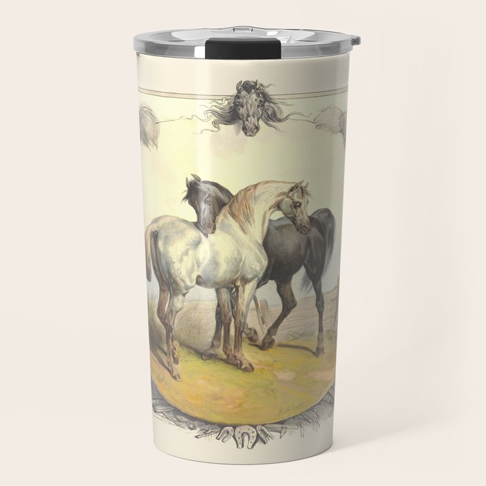 Arabian Horses - Equine Theme Vintage Illustration Travel Mug Gallery Image 1