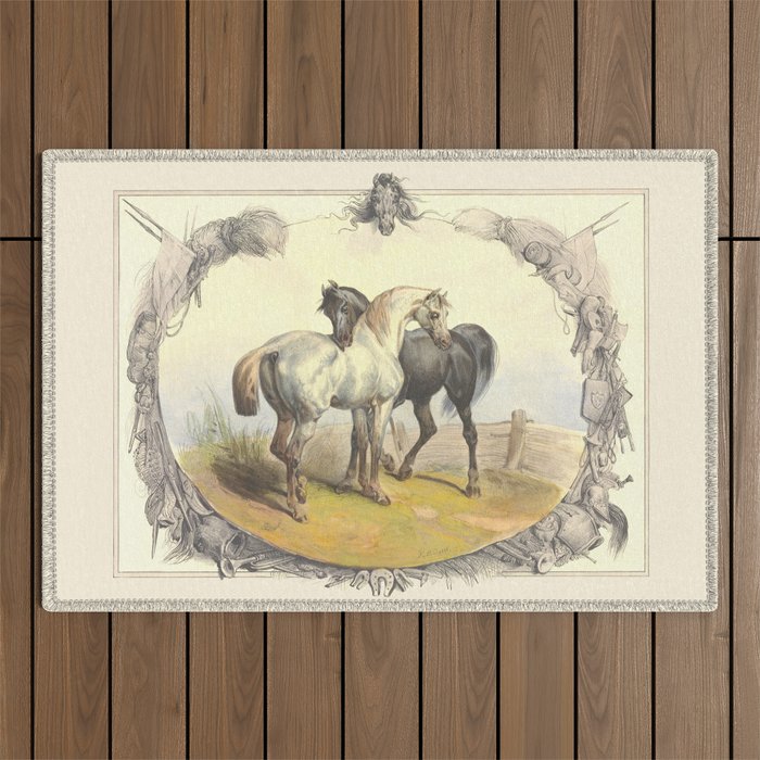 Arabian Horses - Equine Theme Vintage Illustration Outdoor Rug Gallery Image 1