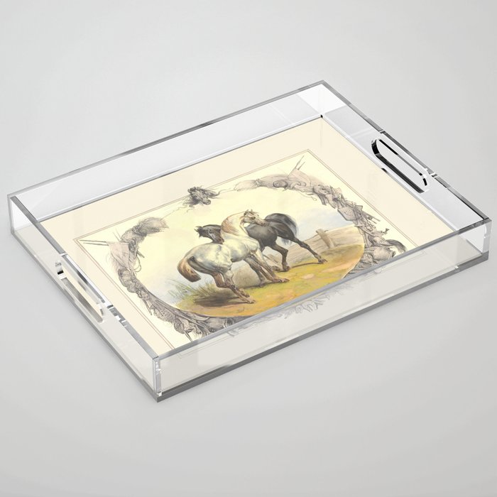 Arabian Horses - Equine Theme Vintage Illustration Acrylic Tray Gallery Image 1