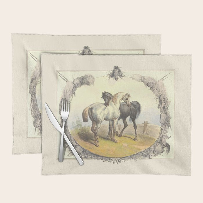 Arabian Horses - Equine Theme Vintage Illustration Placemat Gallery Image 1