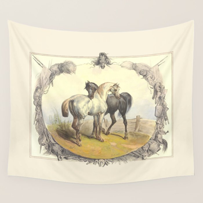 Arabian Horses - Equine Theme Vintage Illustration Wall Tapestry Gallery Image 4