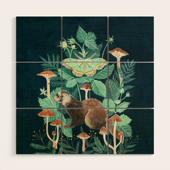 Ferret and Moth Wood Wall Art Gallery Image 1