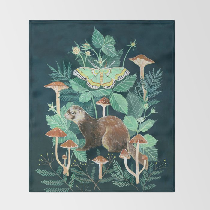 Ferret and Moth Throw Blanket Gallery Image 2