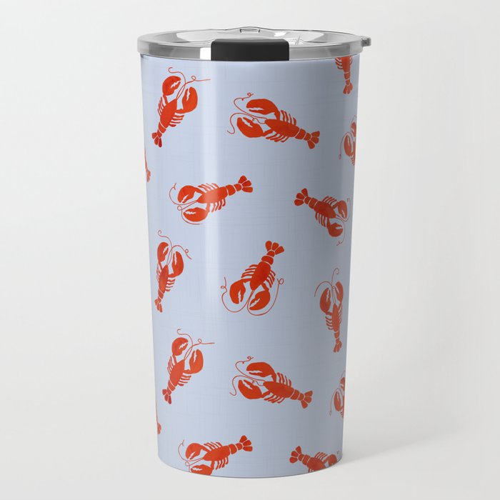 Classic Red Lobsters Pattern On Light Blue Travel Mug Gallery Image 1