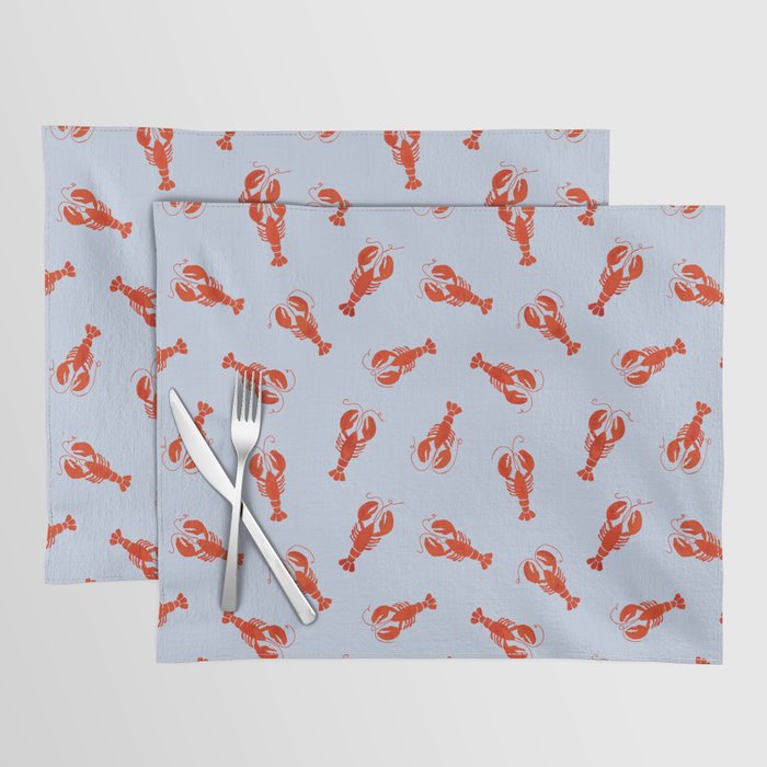 Classic Red Lobsters Pattern On Light Blue Placemat Gallery Image 1