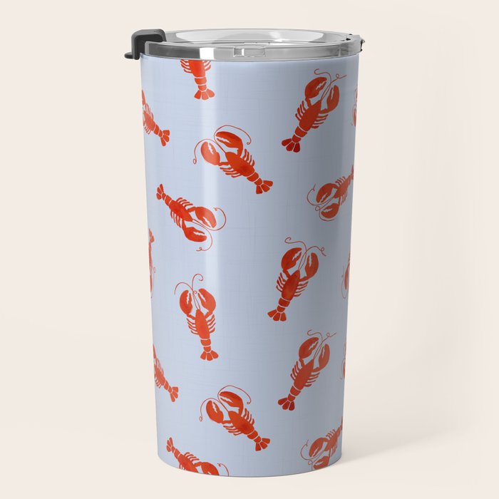 Classic Red Lobsters Pattern On Light Blue Travel Mug Gallery Image 3