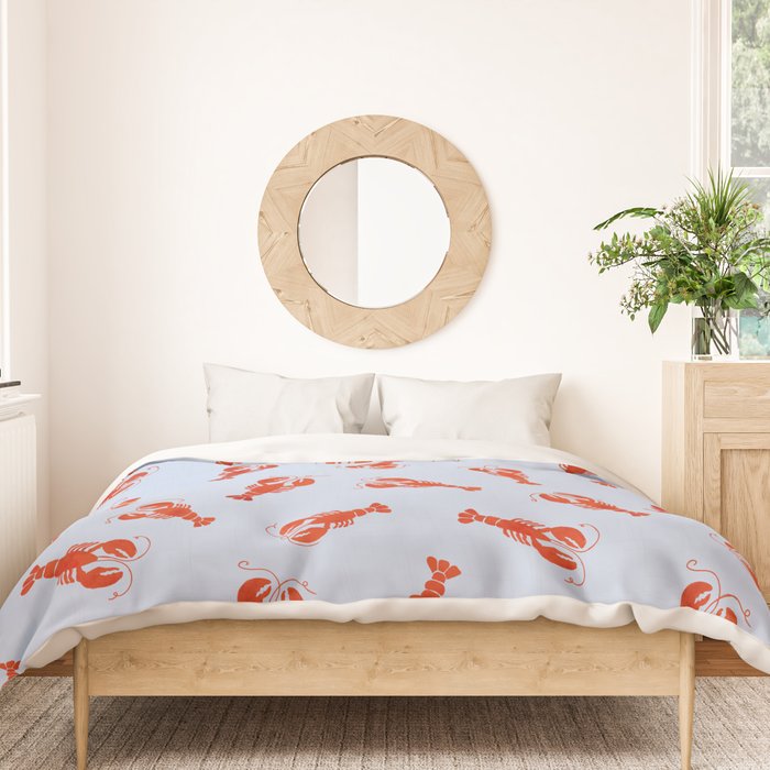 Classic Red Lobsters Pattern On Light Blue Duvet Cover Gallery Image 3