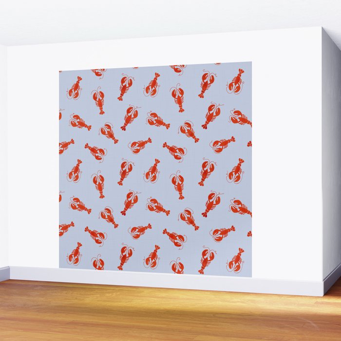 Classic Red Lobsters Pattern On Light Blue Wall Mural Gallery Image 2