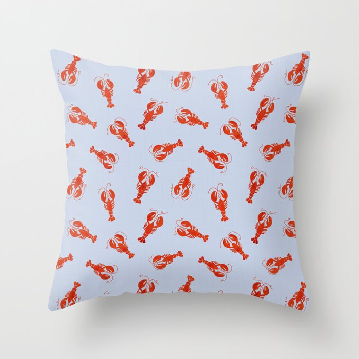 Classic Red Lobsters Pattern On Light Blue Throw Pillow Gallery Image 1