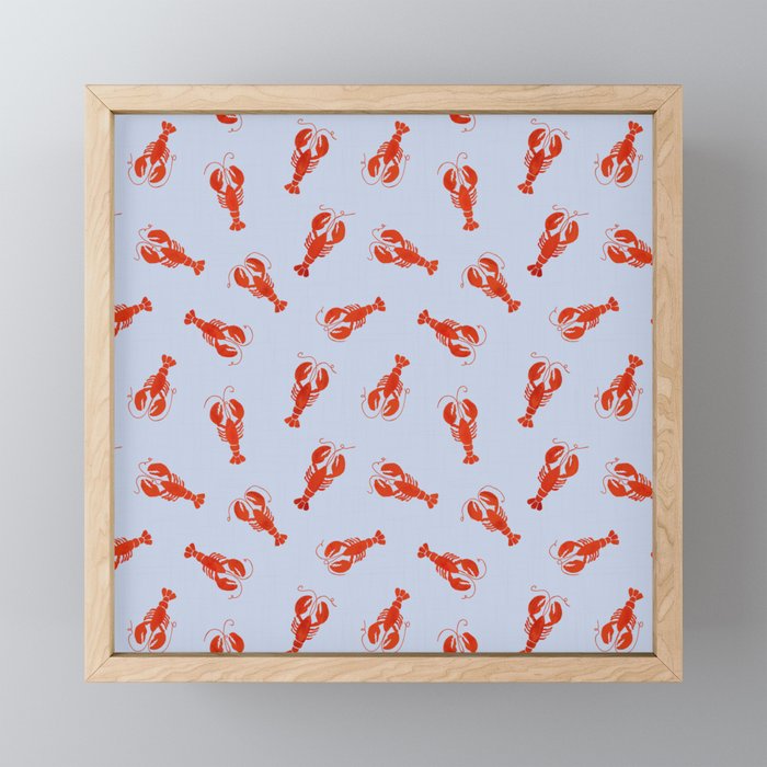 Classic Red Lobsters Pattern On Light Blue Mini Art Print Gallery Image 1