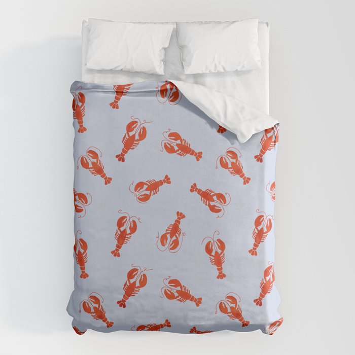 Classic Red Lobsters Pattern On Light Blue Duvet Cover Gallery Image 1