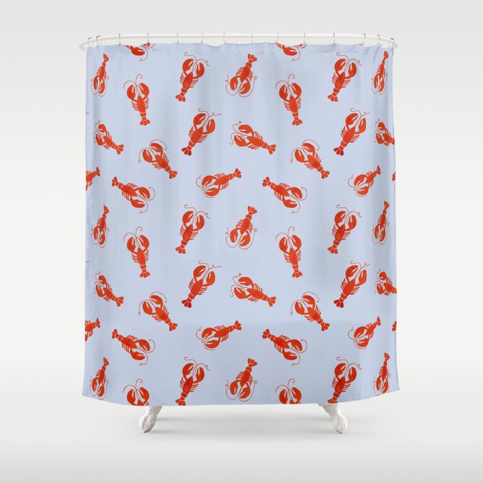Classic Red Lobsters Pattern On Light Blue Shower Curtain Gallery Image 1