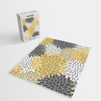 Modern Elegant Chic Floral Pattern, Soft Yellow, Gray, White Jigsaw Puzzle Gallery Image 2