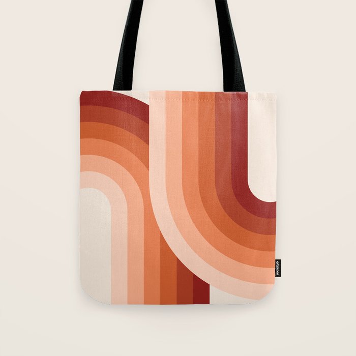 Mid Century Modern Geometric 89 in Terracotta Shades (Rainbow Abstract) Tote Bag Gallery Image 1