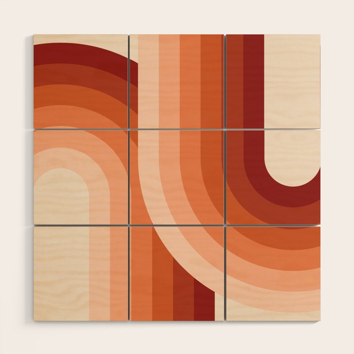 Mid Century Modern Geometric 89 in Terracotta Shades (Rainbow Abstract) Wood Wall Art Gallery Image 1