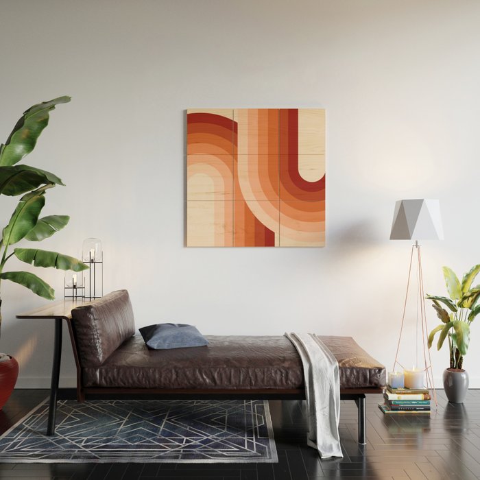 Mid Century Modern Geometric 89 in Terracotta Shades (Rainbow Abstract) Wood Wall Art Gallery Image 2