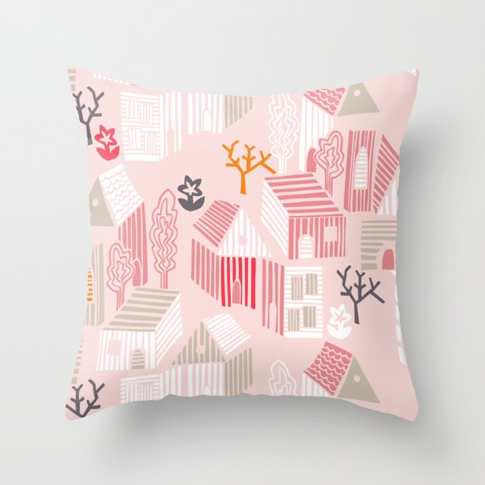 City life neighborhood pearl pink Throw Pillow Gallery Image 6