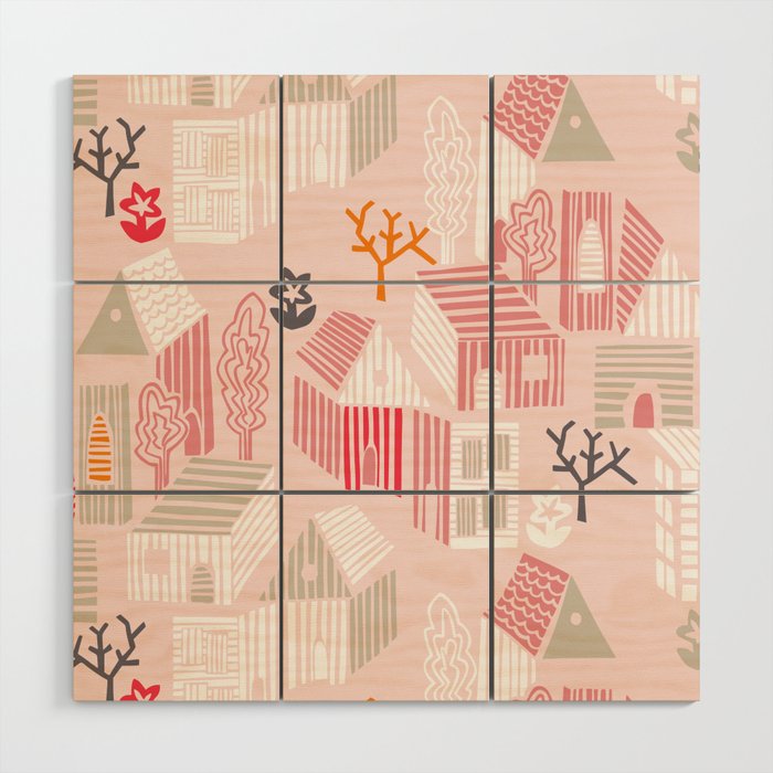 City life neighborhood pearl pink Wood Wall Art Gallery Image 1