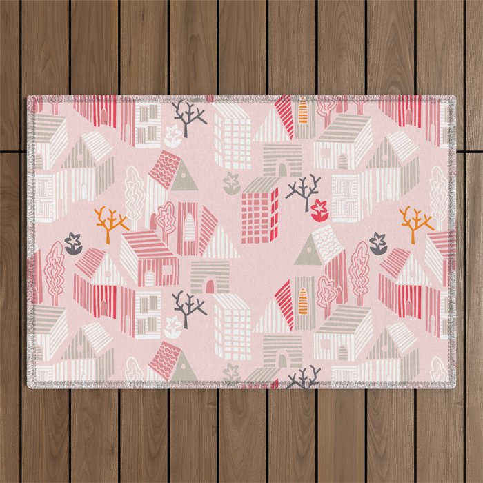 City life neighborhood pearl pink Outdoor Rug Gallery Image 1