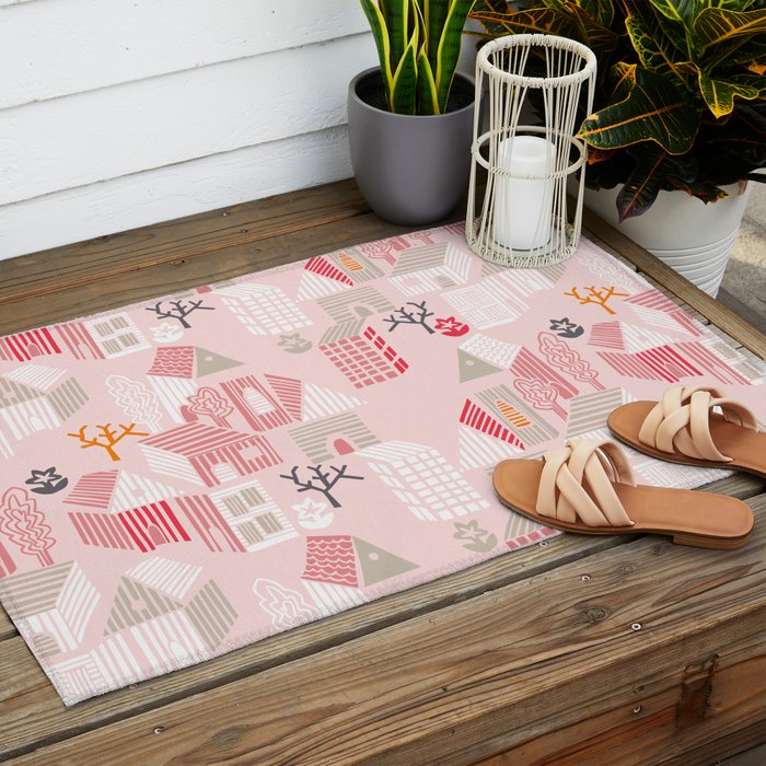 City life neighborhood pearl pink Outdoor Rug Gallery Image 2