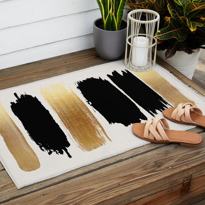 Brush Strokes (Black/Gold) Outdoor Rug Gallery Image 2