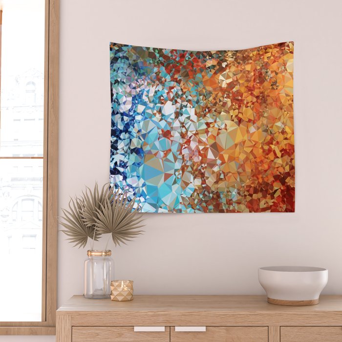 Blue Rust Abstract Low Poly Geometric Vector Art Wall Tapestry Gallery Image 2