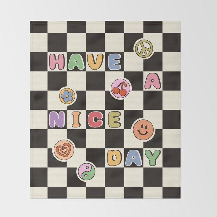 Have A Nice Day. Y2k Stickers, Black & White Checker Throw Blanket Gallery Image 2