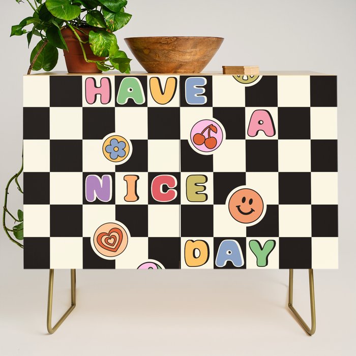 Have A Nice Day. Y2k Stickers, Black & White Checker Credenza Gallery Image 1