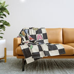 Have A Nice Day. Y2k Stickers, Black & White Checker Throw Blanket Gallery Image 1