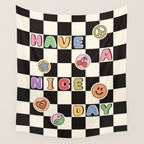 Have A Nice Day. Y2k Stickers, Black & White Checker Wall Tapestry Gallery Image 4