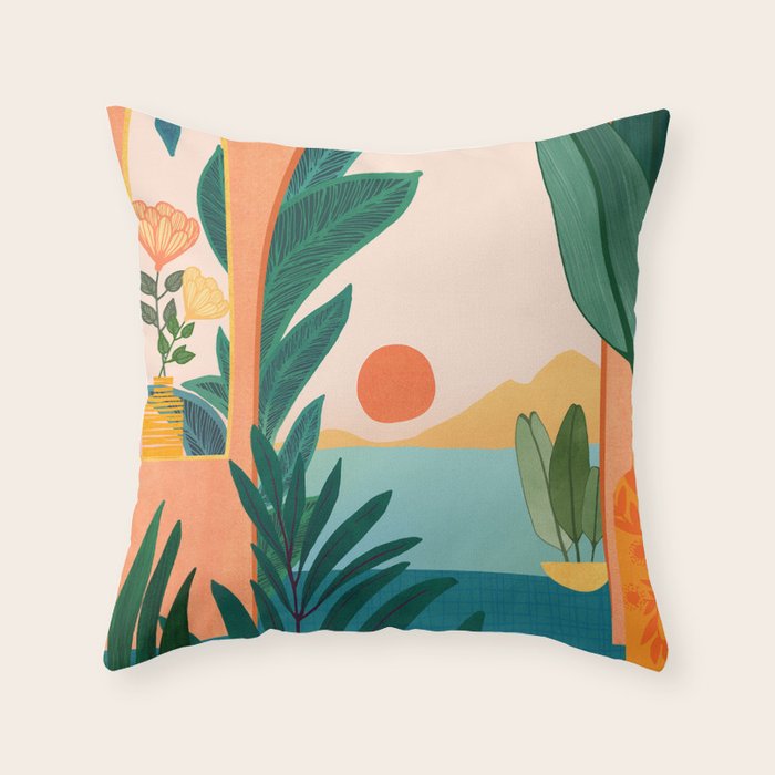 Tropical Evening Sunset Landscape Throw Pillow Gallery Image 6