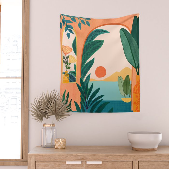 Tropical Evening Sunset Landscape Wall Tapestry Gallery Image 2