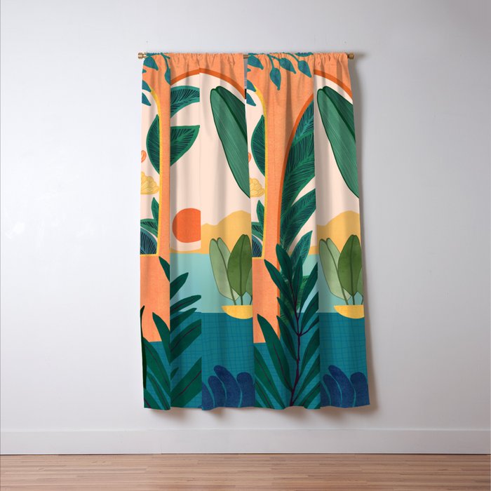 Tropical Evening Sunset Landscape Window Curtain Gallery Image 3