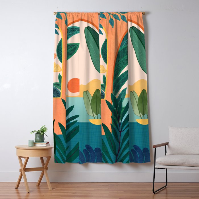 Tropical Evening Sunset Landscape Window Curtain Gallery Image 1