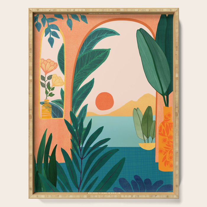 Tropical Evening Sunset Landscape Serving Tray Gallery Image 1