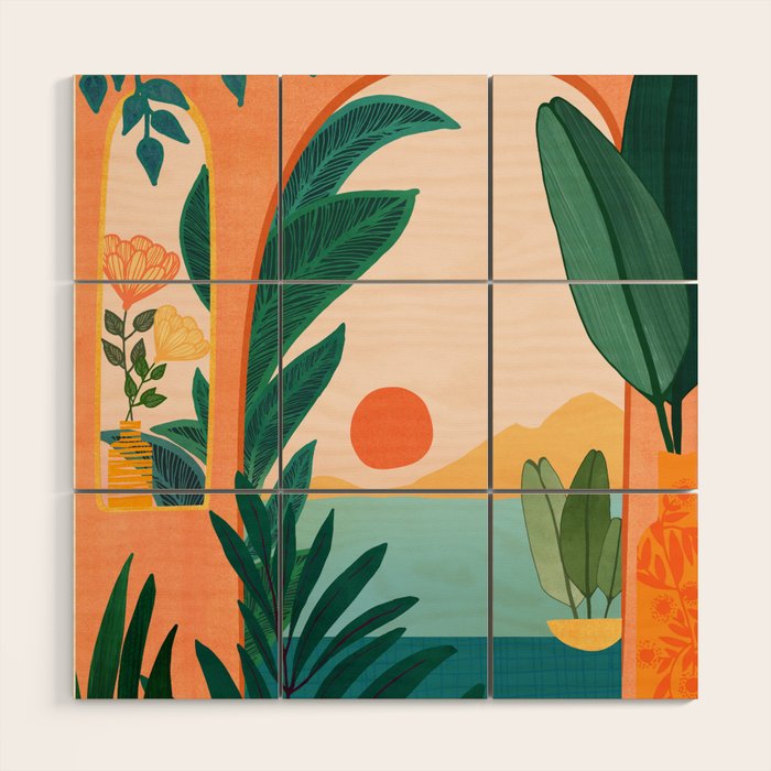 Tropical Evening Sunset Landscape Wood Wall Art Gallery Image 1