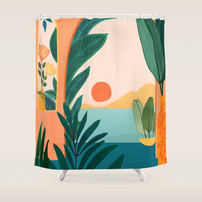 Tropical Evening Sunset Landscape Shower Curtain Gallery Image 1