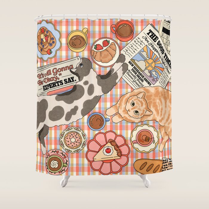 Breakfast With Cats Shower Curtain Gallery Image 1
